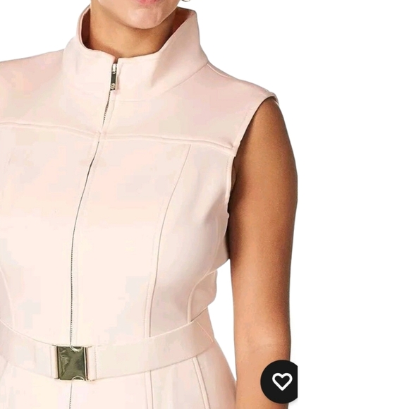 TOMMY HILFIGER Powder Pink Mock Neck Zip Front Scuba Sheath Dress Size 8P - Picture 4 of 16